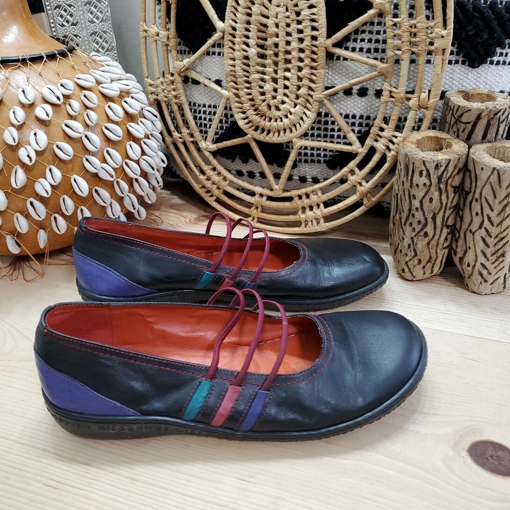 Hispanitas Winter Colors Mary Jane Flats Black Purple Leather Women's 7/38 Spain